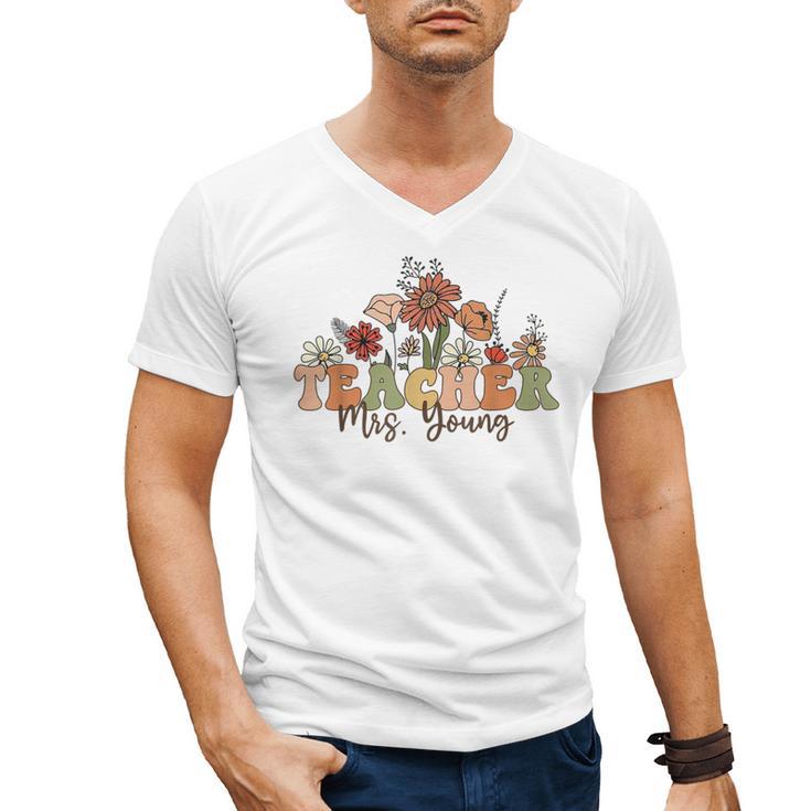 Personalized Name Teacher Mrs Young Back To School Custom Men's V-Neck T-Shirt