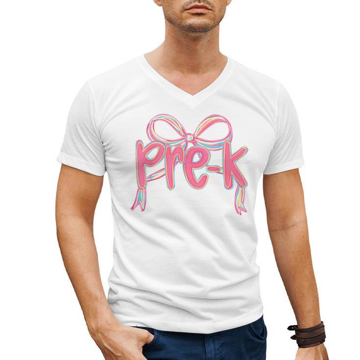 Preppy Pre k Back To School Pre-k Teachers Girls Cute Bow Men's V-Neck T-Shirt