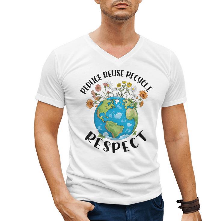 Reduce Reuse Recycle Respect Earth Day Teacher Girl Women Men's V-Neck T-Shirt