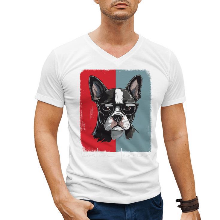 Retro Boston Terrier Dog Lover Bostie Mom Dad Dog Owner Men's V-Neck T-Shirt