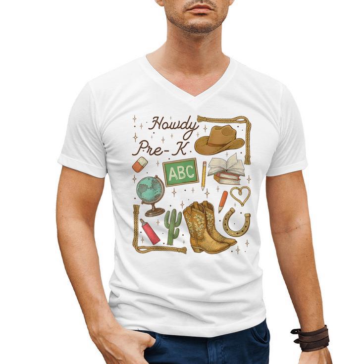 Retro Howdy Pre-K Back To School Western Teacher Men's V-Neck T-Shirt