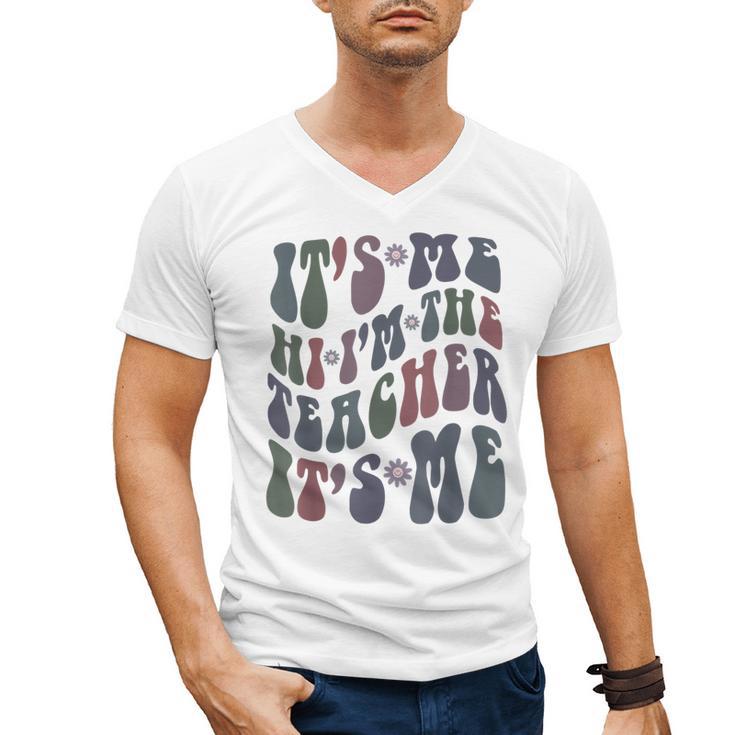 Retro IT'S ME Hi I'm The TEACHER Groovy Testing Squad Pink Men's V-Neck T-Shirt