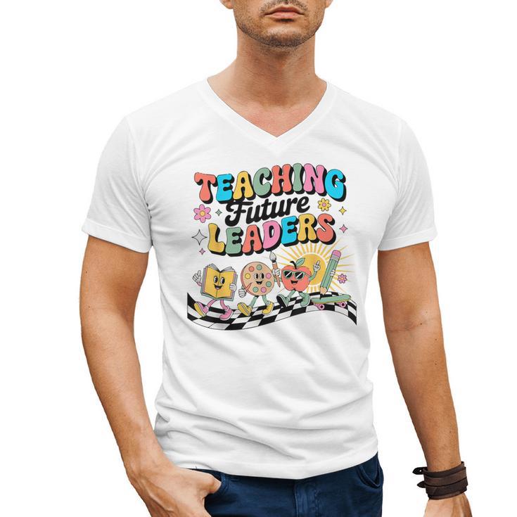 Retro Teaching Future Leaders Groovy Teacher Back To School Men's V-Neck T-Shirt