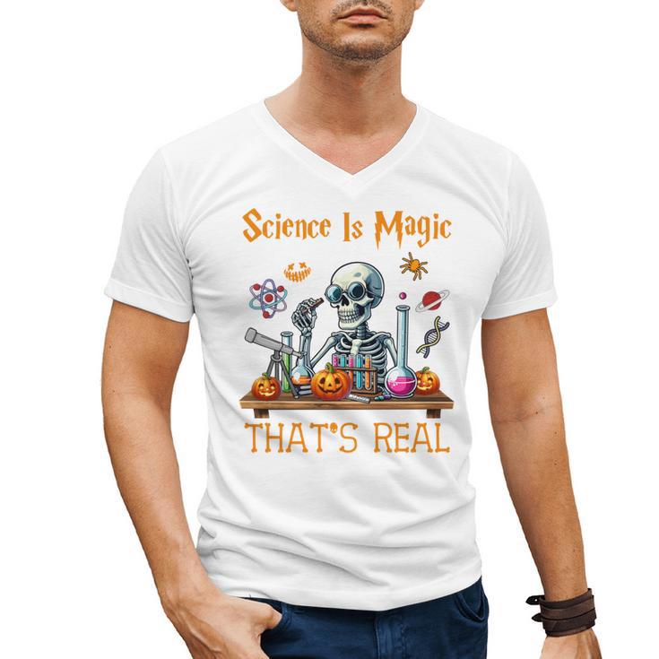 Science Is Magic Halloween Skeleton Students Teacher Men's V-Neck T-Shirt