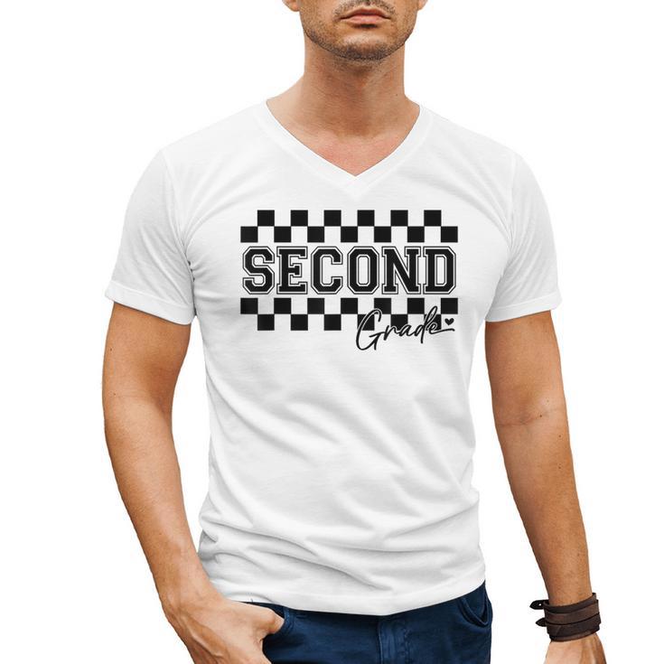 Second Grade Checkered Teacher 1st Day Back To School Women Men's V-Neck T-Shirt