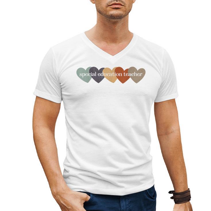 Special Education Teacher Heart Back To School Teach Rainbow Men Women Girls Kids Men's V-Neck T-Shirt