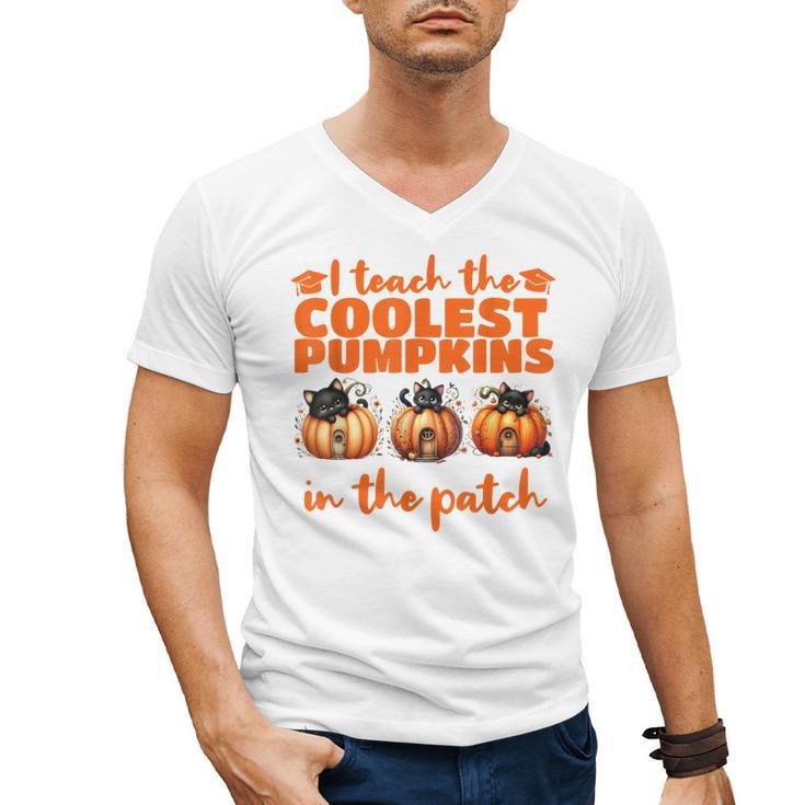 I Teach The Cutest Pumpkins Halloween Teacher Cat Lover Men's V-Neck T-Shirt