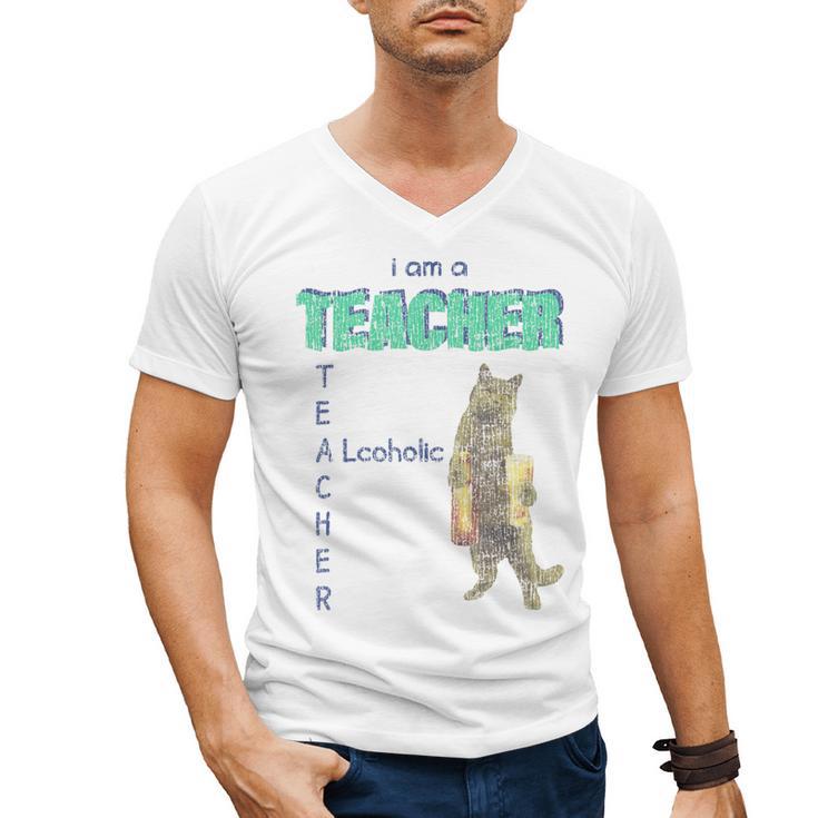 I Am A Teacher Alcoholic Cat Beer Feline Men Women Men's V-Neck T-Shirt