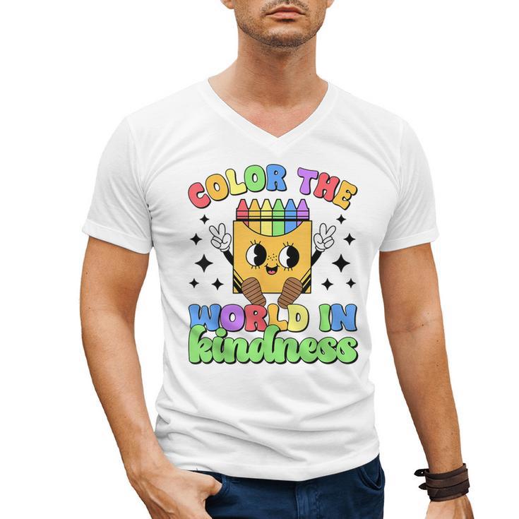 Teacher Back To School Color In Kindness Crayon Pencil Men's V-Neck T-Shirt