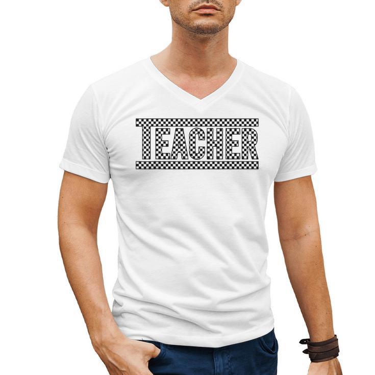 Teacher Checkered Racing  Teacher Appreciation Men Women Men's V-Neck T-Shirt