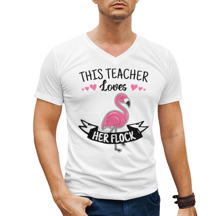 This Teacher Loves Her Flock Cute Flamingo Teacher Men's V-Neck T-Shirt