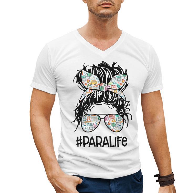 Teacher Para Life Tee Paraprofessional Cute Messy Bun Men's V-Neck T-Shirt