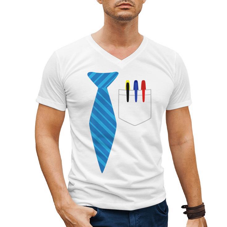 Teacher Tie & Pocket Protector Costume School Men's V-Neck T-Shirt