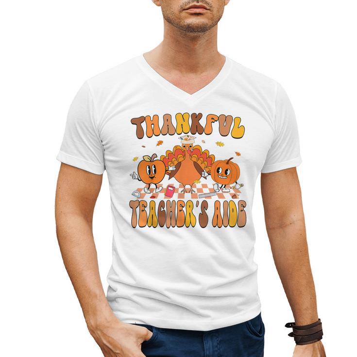 Thankful Teacher's Aide Thanksgiving Autumn Fall Women Men Men's V-Neck T-Shirt