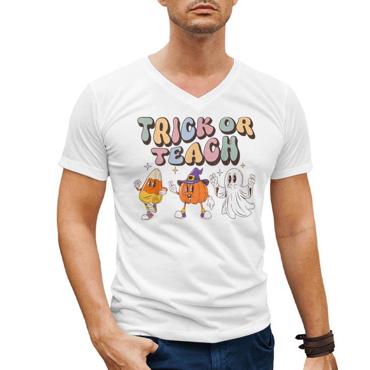 Trick Or Teach Candy Corn Pumpkin Ghost Teacher Men's V-Neck T-Shirt