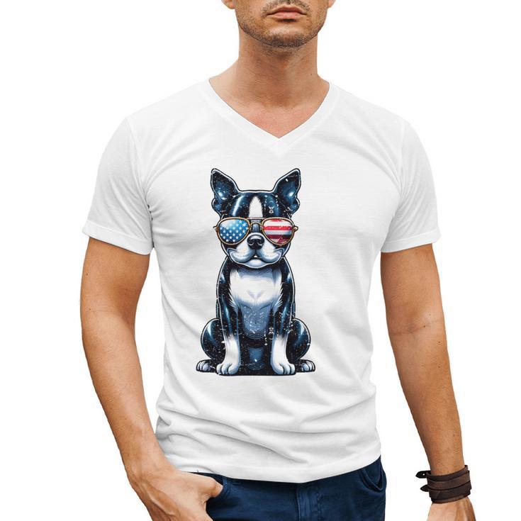 USA Flag Boston Terrier Best Dog Mom Ever 2025 Men's V-Neck T-Shirt