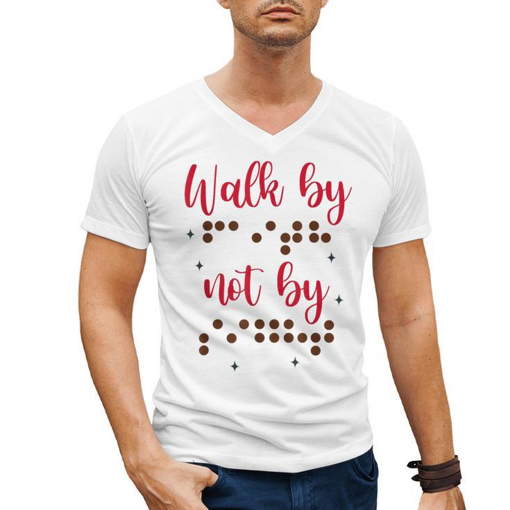 Visually Impaired Teacher Braille Bible Verse Walk By Faith Men's V-Neck T-Shirt