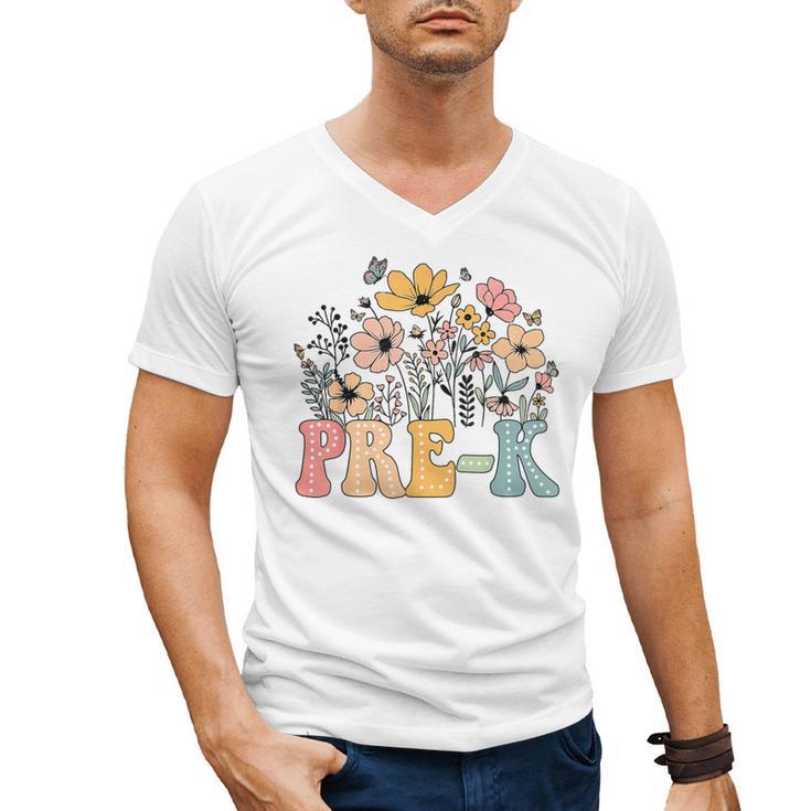 Wildflower Pre-K Preschool Team Floral Teacher Girls Men's V-Neck T-Shirt
