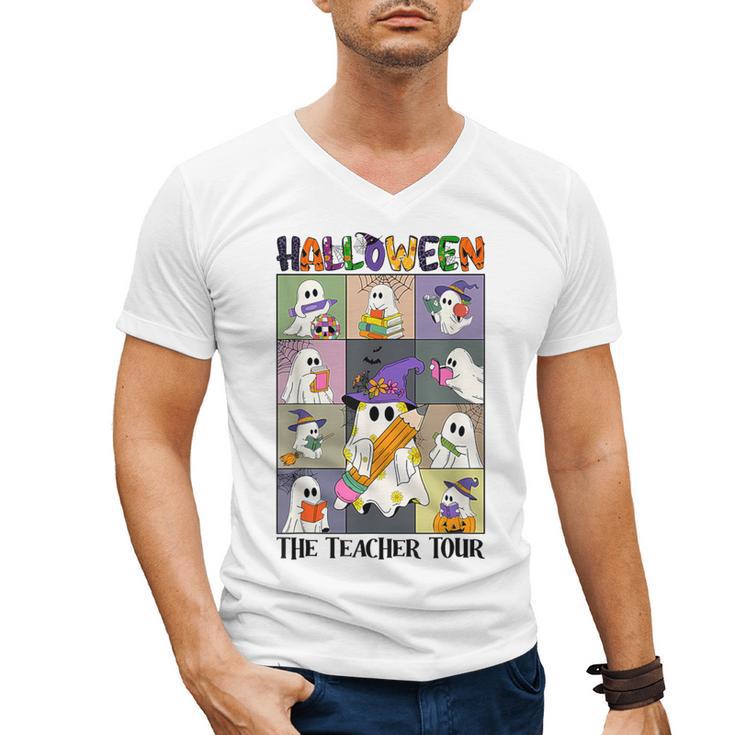 Women Halloween The Teacher Tour Ghosts Pencil Pumpkins Men's V-Neck T-Shirt