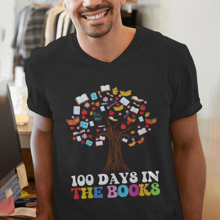 100 Days In The Books Reading Teacher 100th Day Of School Men's V-Neck T-Shirt, funny gift 100 Days In The Books Reading Teacher 100th Day Of School Men's V-Neck T-Shirt, funny gift