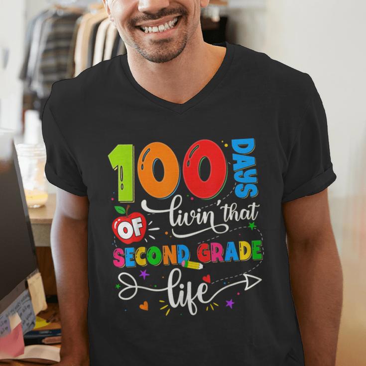 100 Days Of Living That 2nd Grade Life Boy Girl Teacher Men's V-Neck T-Shirt, 2nd Grade Teacher Shirts, funny gift 100 Days Of Living That 2nd Grade Life Boy Girl Teacher Men's V-Neck T-Shirt, 2nd Grade Teacher Shirts, funny gift