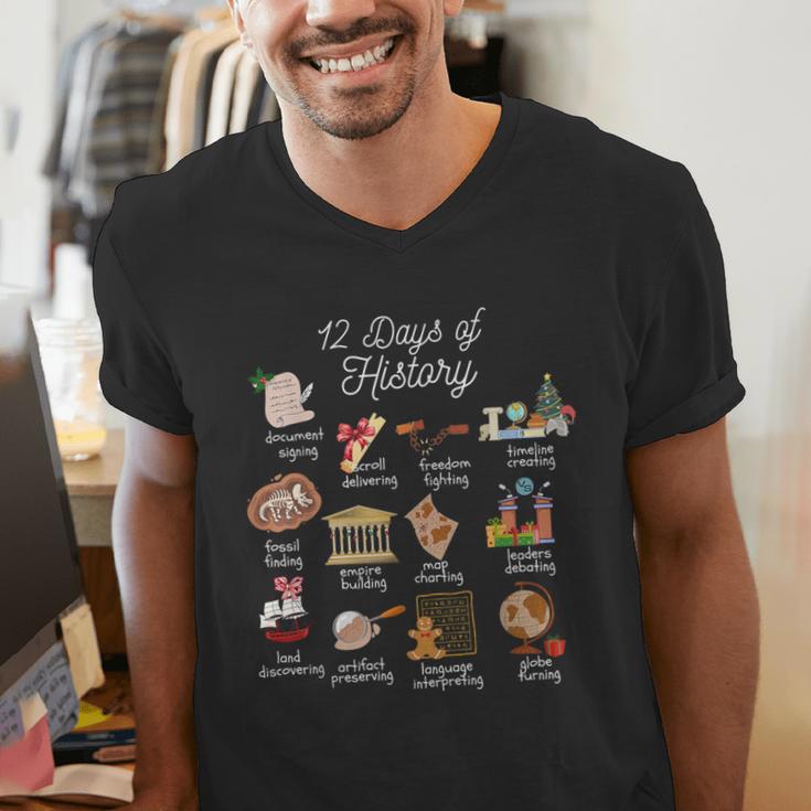 12 Day Of History Teacher Christmas Social Studies Student Men's V-Neck T-Shirt, History Teacher Shirts, funny gift