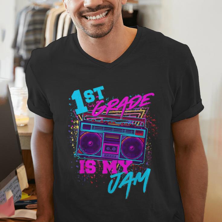 1st Grade Is My Jam Vintage 80s 80's Teacher Student Retro Men's V-Neck T-Shirt, funny gift 1st Grade Is My Jam Vintage 80s 80's Teacher Student Retro Men's V-Neck T-Shirt, funny gift