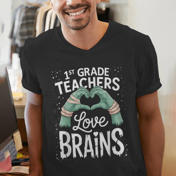 1st Grade Teachers Love Brains Shirt Halloween Teacher Men's V-Neck T-Shirt, funny gift 1st Grade Teachers Love Brains Shirt Halloween Teacher Men's V-Neck T-Shirt, funny gift