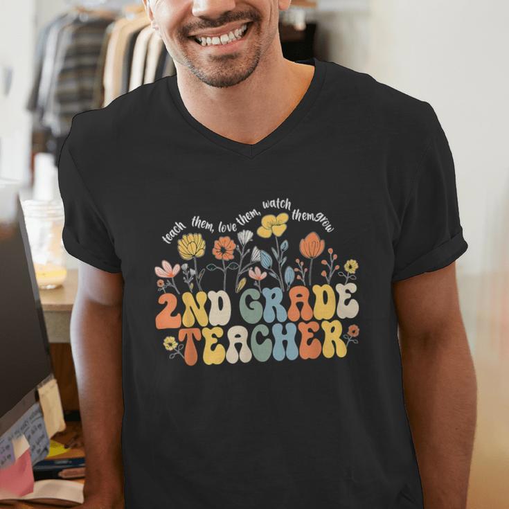 2nd Second Grade Teacher Appreciation Teaching Wildflowers Men's V-Neck T-Shirt, 2nd Grade Teacher Shirts, funny gift 2nd Second Grade Teacher Appreciation Teaching Wildflowers Men's V-Neck T-Shirt, 2nd Grade Teacher Shirts, funny gift