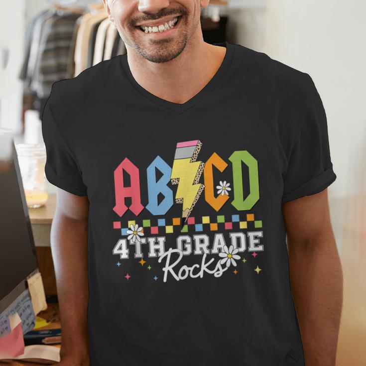 4th Grade Rocks ABCD Back To School Rock Teachers Men's V-Neck T-Shirt, funny gift 4th Grade Rocks ABCD Back To School Rock Teachers Men's V-Neck T-Shirt, funny gift