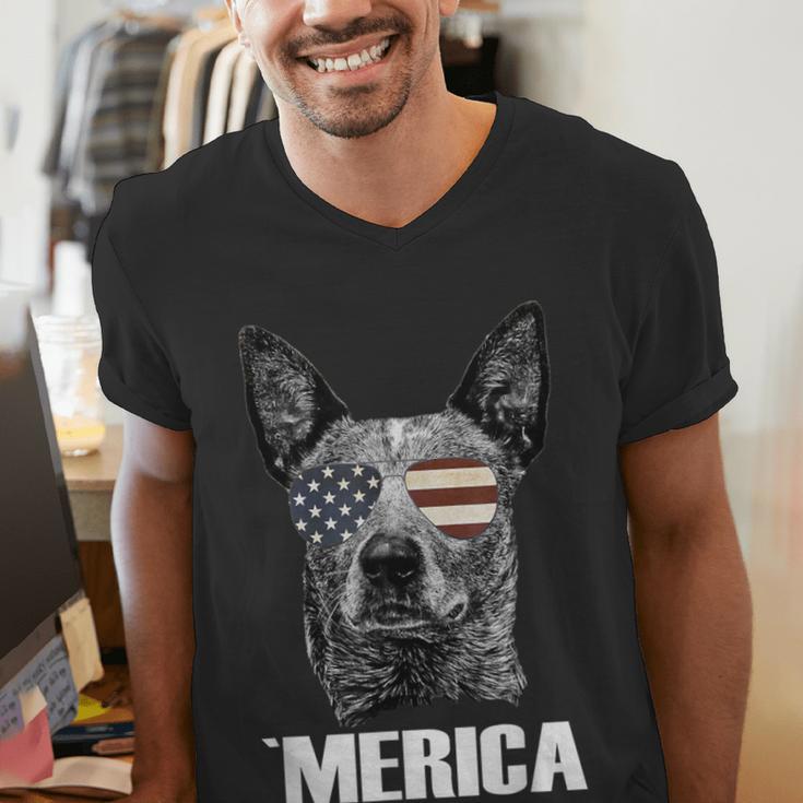 4th July Blue Heeler Dog Merica Patriotic USA Flag Cute Men's V-Neck T-Shirt, funny gift