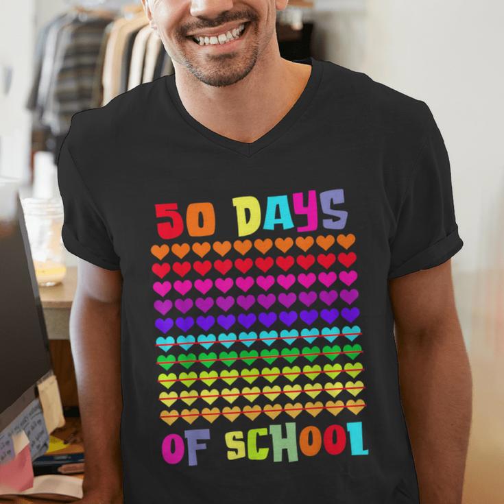 50 Days Of School Hearts Teacher Happy 50th Day Of School Men's V-Neck T-Shirt, funny gift 50 Days Of School Hearts Teacher Happy 50th Day Of School Men's V-Neck T-Shirt, funny gift