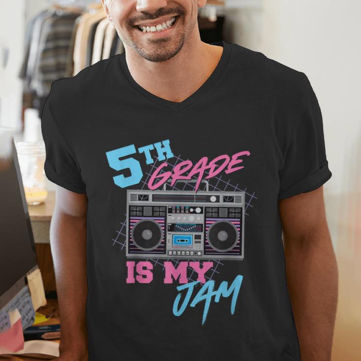 5th Grade Is My Jam Vintage 80s Boombox Teacher Student Men's V-Neck T-Shirt, funny gift