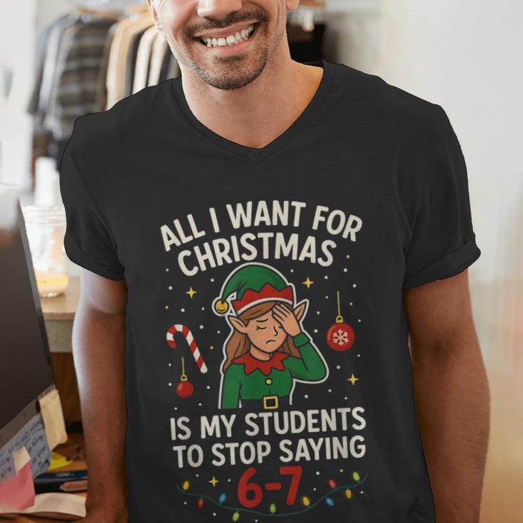 6-7 Students Saying 67 Xmas Six Seven Teacher Christmas Men's V-Neck T-Shirt, funny gift
