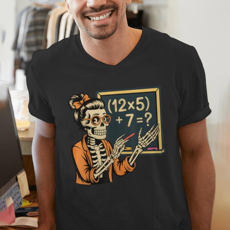 67 Teacher Halloween Skeleton Men's V-Neck T-Shirt, funny gift