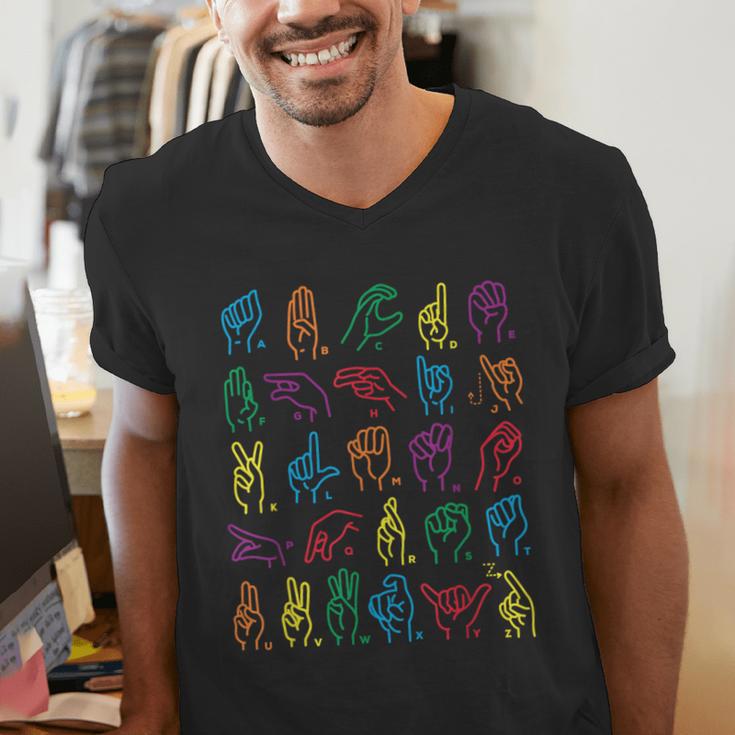 ABC Sign Language Chart Teacher Hand Letter Alphabet ASL Men's V-Neck T-Shirt, funny gift ABC Sign Language Chart Teacher Hand Letter Alphabet ASL Men's V-Neck T-Shirt, funny gift