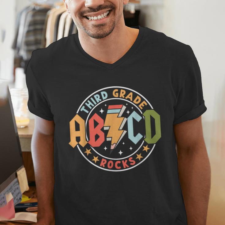 ABCD 3rd Grade Rocks Pencil Lightning Teachers Rock Boys Men's V-Neck T-Shirt, funny gift ABCD 3rd Grade Rocks Pencil Lightning Teachers Rock Boys Men's V-Neck T-Shirt, funny gift