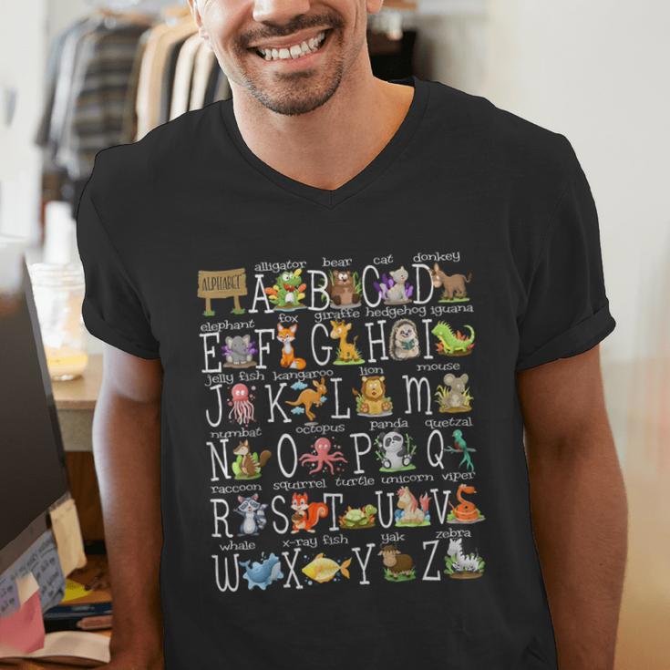Alphabet Animals Back To School Pre-K Kindergarten Teacher Men's V-Neck T-Shirt, funny gift Alphabet Animals Back To School Pre-K Kindergarten Teacher Men's V-Neck T-Shirt, funny gift