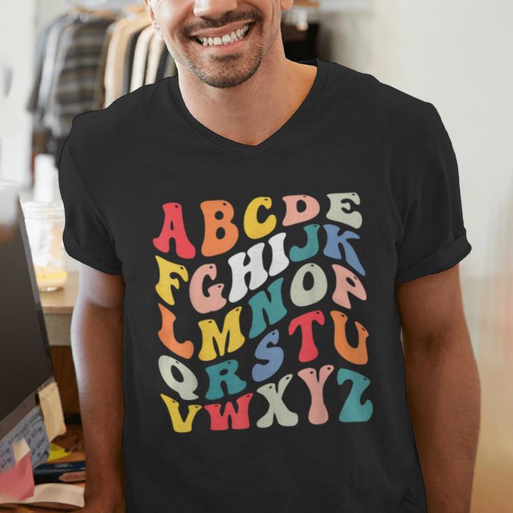 Alphabet Hi Back To School ABC Pre K Kindergarten Teacher Men's V-Neck T-Shirt, funny gift