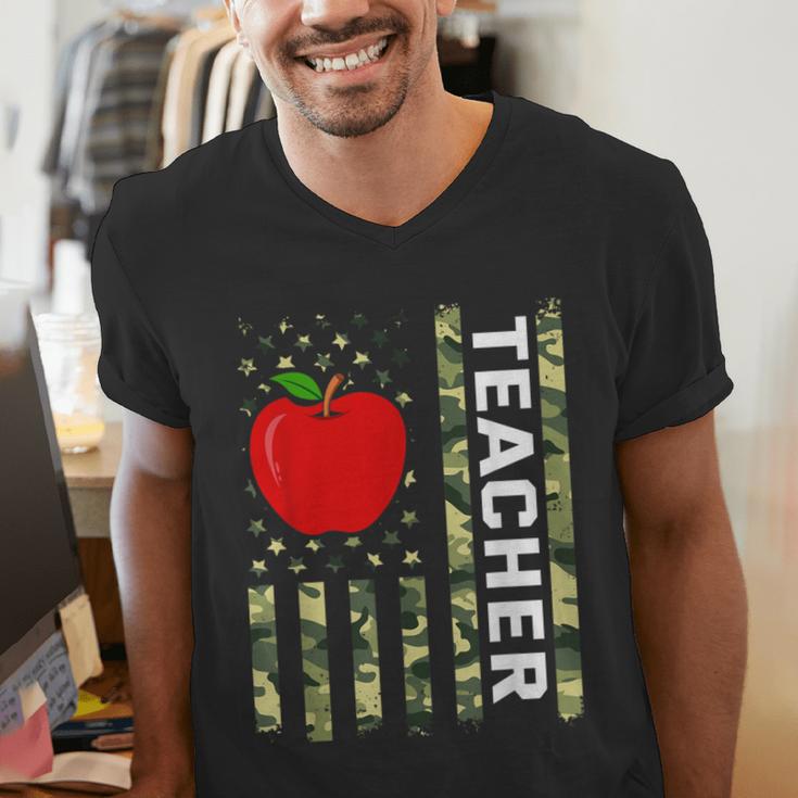 American Flag Camouflage Teacher Patriotic 4th Of July Men's V-Neck T-Shirt, funny gift American Flag Camouflage Teacher Patriotic 4th Of July Men's V-Neck T-Shirt, funny gift