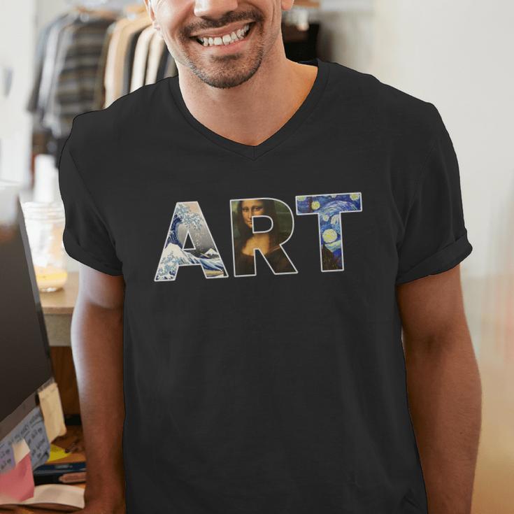 Art Artist Painting Teacher T Shirt Mona Lisa Great Wave For Men Women Men's V-Neck T-Shirt, funny gift