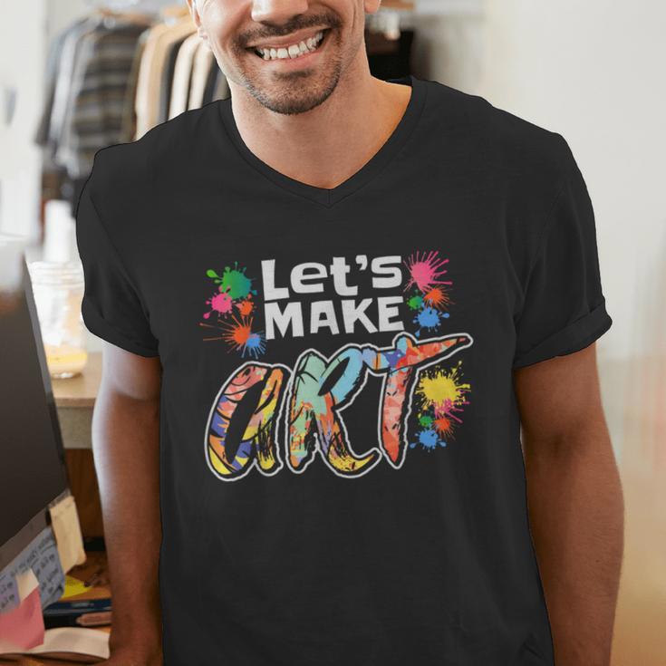 Lets Make Art Colerful Artists Painter Art Teacher Men Women Girls Kids Men's V-Neck T-Shirt, funny gift