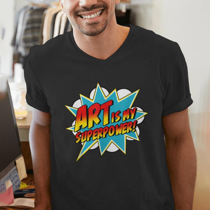 Art Is My Superpower Comic Artist Art Teacher Superhero Men's V-Neck T-Shirt, funny gift Art Is My Superpower Comic Artist Art Teacher Superhero Men's V-Neck T-Shirt, funny gift