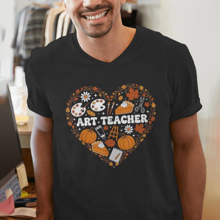 Art Teacher Heart Autumn Thanksgiving Kids Men's V-Neck T-Shirt, funny gift