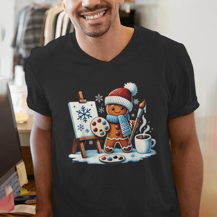Artist Gingerbread Painter Art Teacher Student Christmas Men's V-Neck T-Shirt, funny gift