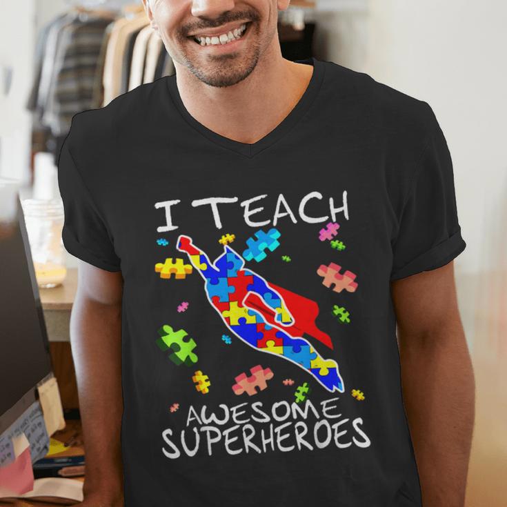 Autism Awareness Teacher I Teach Awesome Superheroes Men's V-Neck T-Shirt, funny gift Autism Awareness Teacher I Teach Awesome Superheroes Men's V-Neck T-Shirt, funny gift
