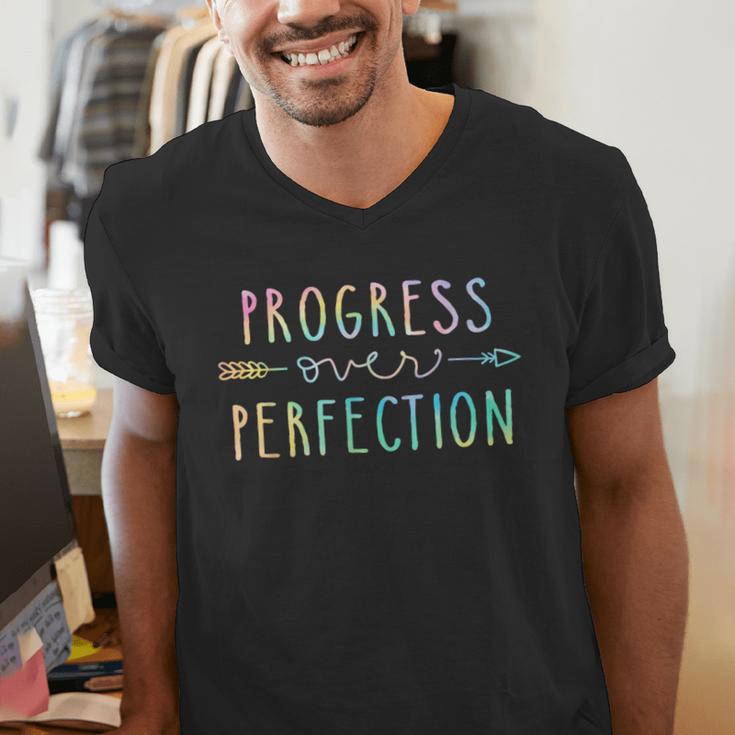 Back To School Progress Over Perfection Motivational Teacher Men's V-Neck T-Shirt, funny gift Back To School Progress Over Perfection Motivational Teacher Men's V-Neck T-Shirt, funny gift
