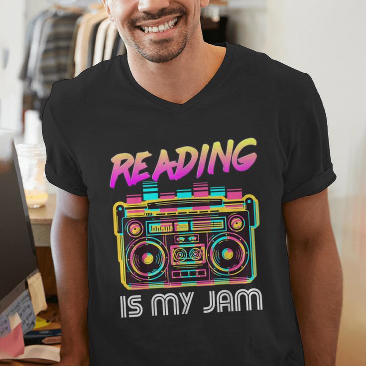 Back To School Retro Reading Is My Jam 80s Teacher Boombox Men's V-Neck T-Shirt, funny gift