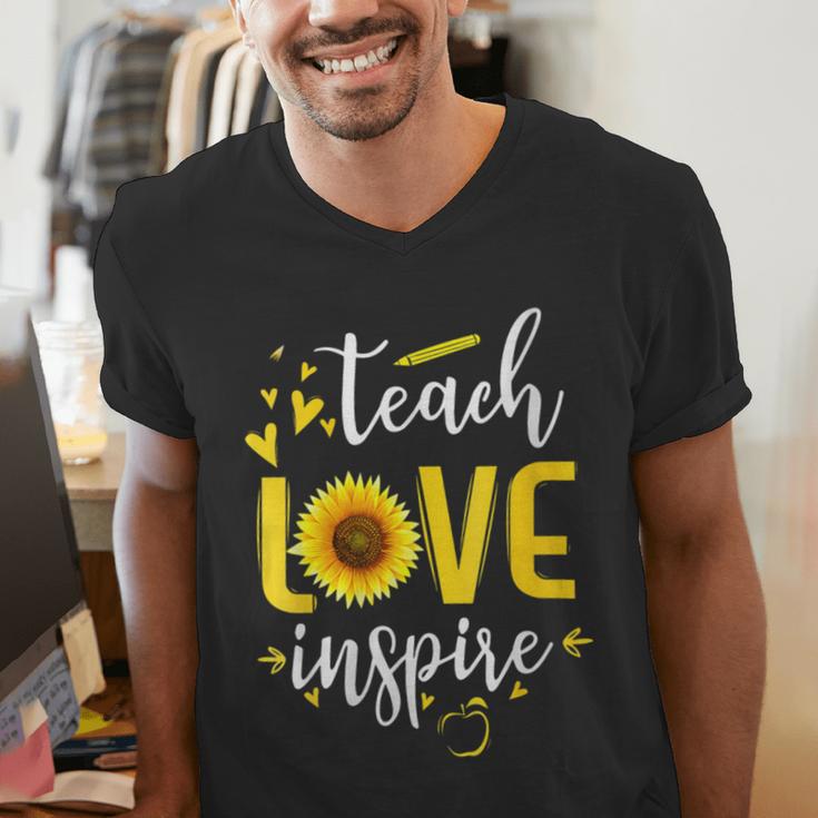 Back To School Teach Love And Inspire Teacher Sunflower Men's V-Neck T-Shirt, funny gift Back To School Teach Love And Inspire Teacher Sunflower Men's V-Neck T-Shirt, funny gift