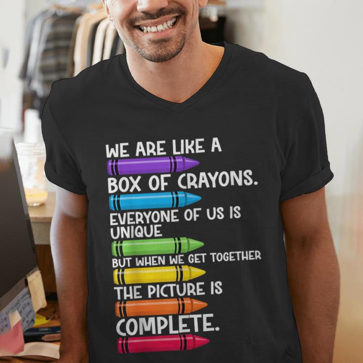 Back To School Teacher We Are Like A Box Of Crayons Men's V-Neck T-Shirt, funny gift Back To School Teacher We Are Like A Box Of Crayons Men's V-Neck T-Shirt, funny gift